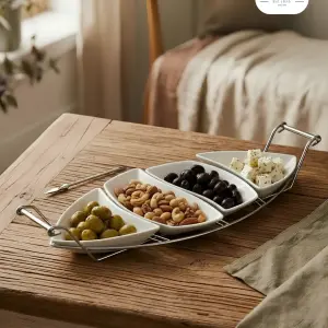 سرفيس رويال ألفريدو بورسلين أبيض – 4 قطع بيضاوية مع حامل معدني