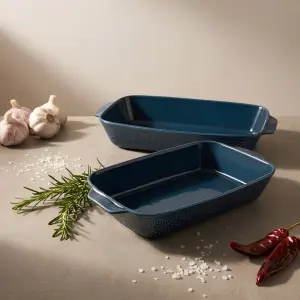 طقم طاجن فرن بورسلين مستطيل 2 قطعة بيد رويال ألفريدو – 45 × 26.9 × 9.5 سم
