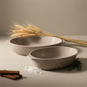 طقم طاجن فرن بورسلين رويال ألفريدو بيضاوي 2 قطعة بيد – 43 × 23 × 10.8 سم