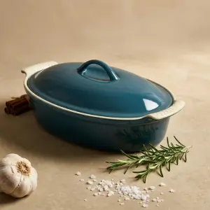 طاجن فرن بورسلين بيضاوي بغطاء رويال ألفريدو – مقاس 40 × 10.8 × 26.2 سم