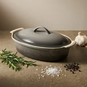 طاجن فرن بورسلين بيضاوي بغطاء رويال ألفريدو – مقاس 40 × 10.8 × 26.2 سم
